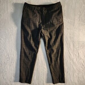 ZARA Men's Plaid Drawstring Waist Pants Size L Slim Fit Chinos Trousers